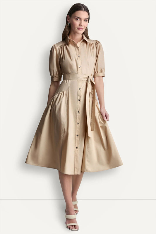COTTON-BLEND DROP-WAIST MIDI SHIRT DRESS Moonlight | DKNY