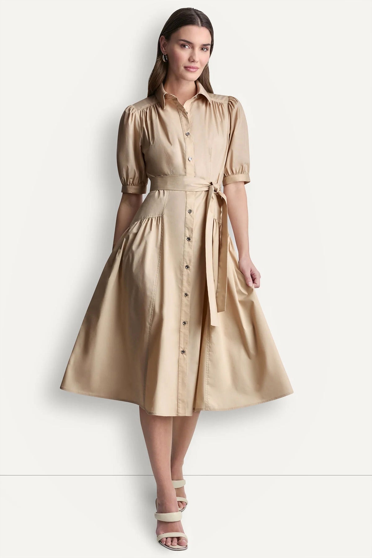 COTTON-BLEND DROP-WAIST MIDI SHIRT DRESS Moonlight | DKNY