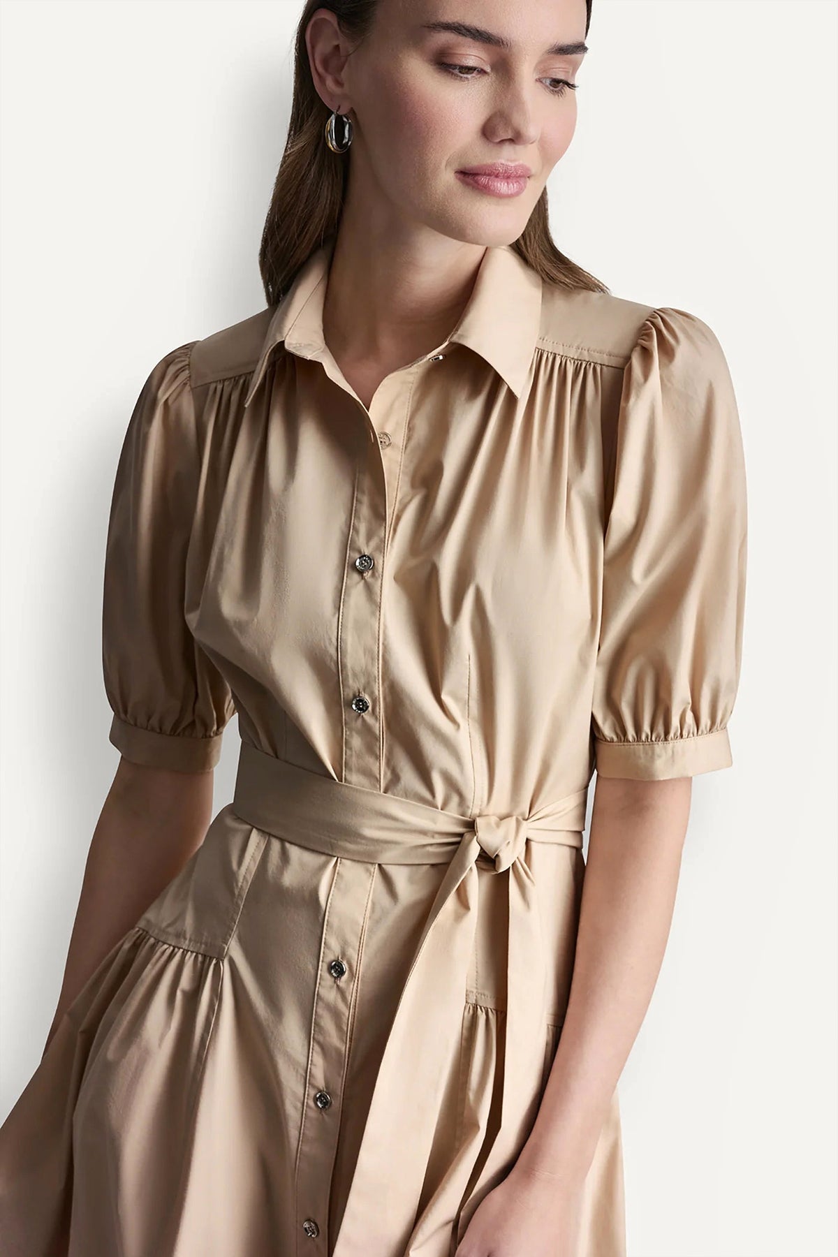 COTTON-BLEND DROP-WAIST MIDI SHIRT DRESS Moonlight | DKNY