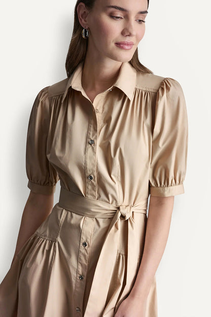 COTTON-BLEND DROP-WAIST MIDI SHIRT DRESS Moonlight | DKNY