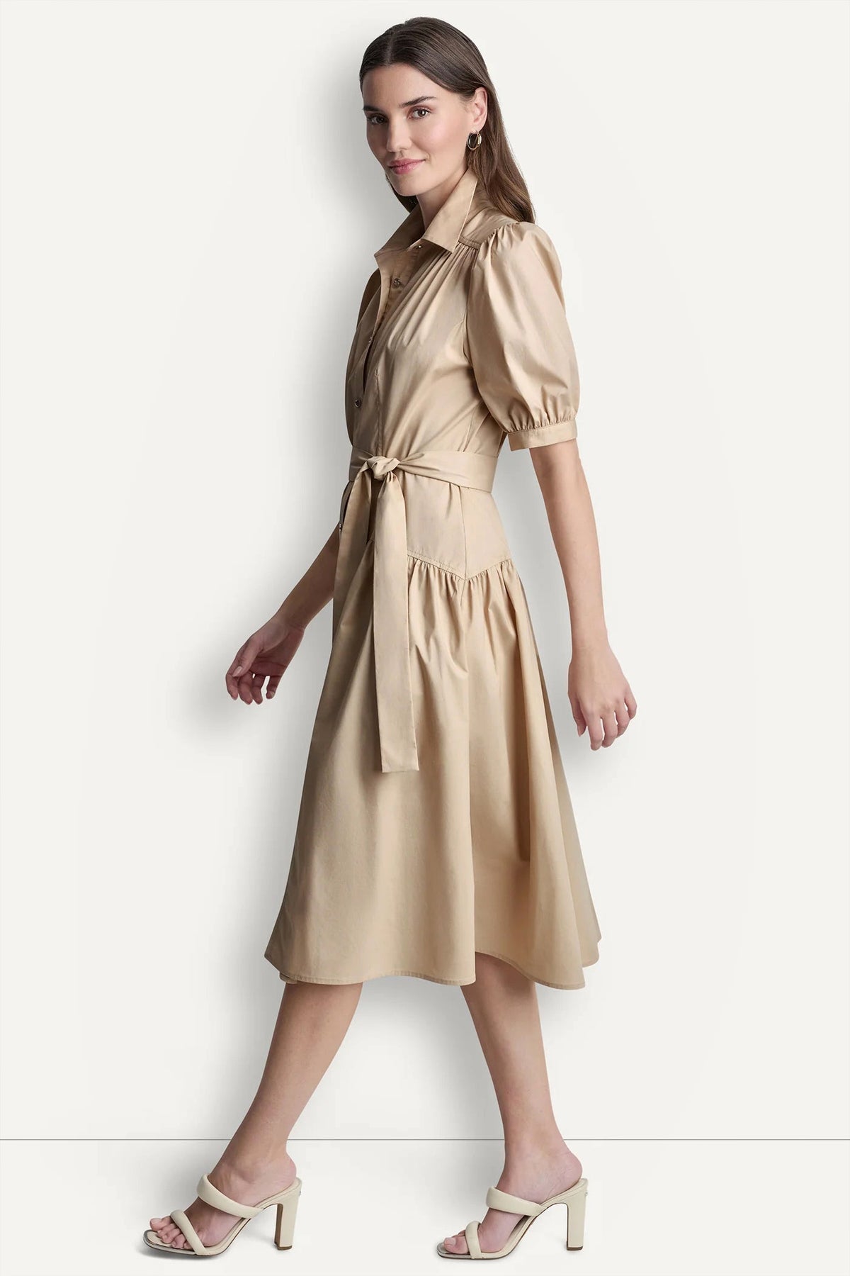 COTTON-BLEND DROP-WAIST MIDI SHIRT DRESS Moonlight | DKNY