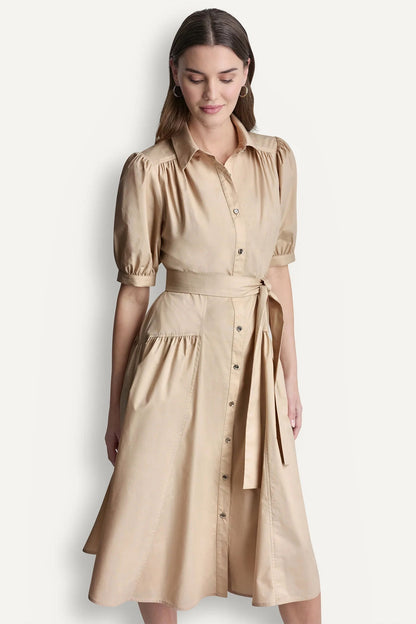 COTTON-BLEND DROP-WAIST MIDI SHIRT DRESS Moonlight | DKNY