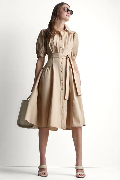 COTTON-BLEND DROP-WAIST MIDI SHIRT DRESS Moonlight | DKNY