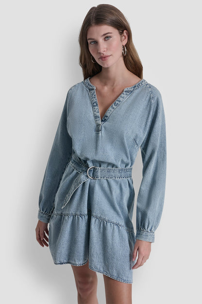 BELTED DENIM V-NECK DRESS Reflection | DKNY