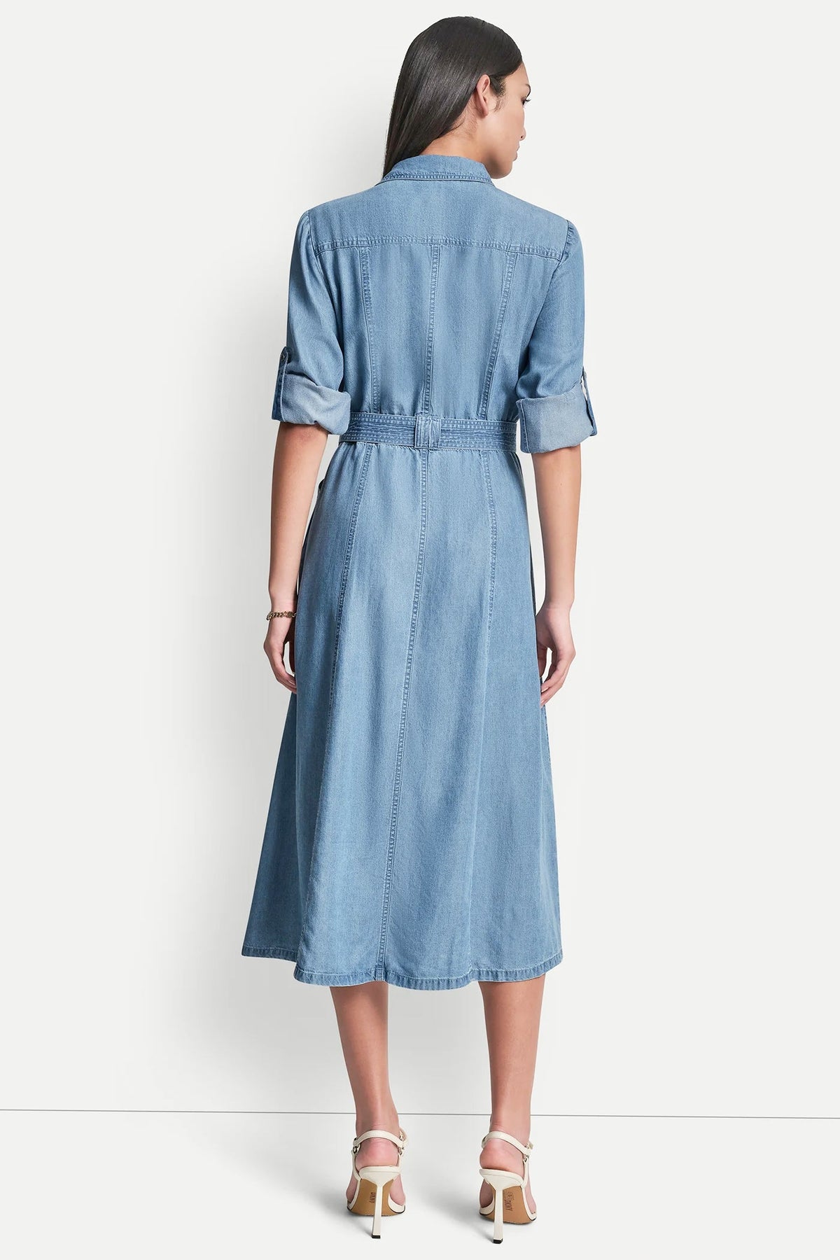 LONG SLEEVE ROLL TAB TENCEL CARGO DRESS Stream | DKNY