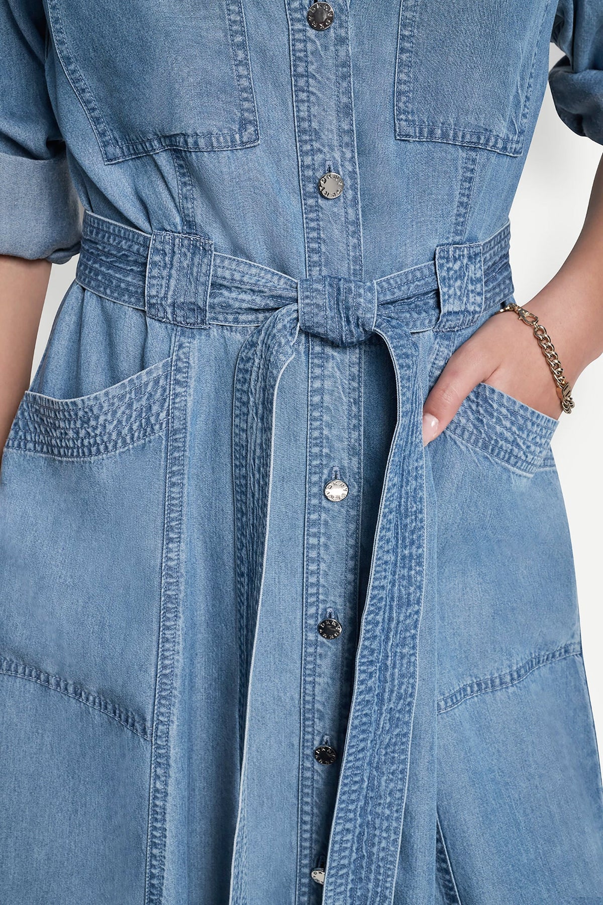 LONG SLEEVE ROLL TAB TENCEL CARGO DRESS Stream | DKNY
