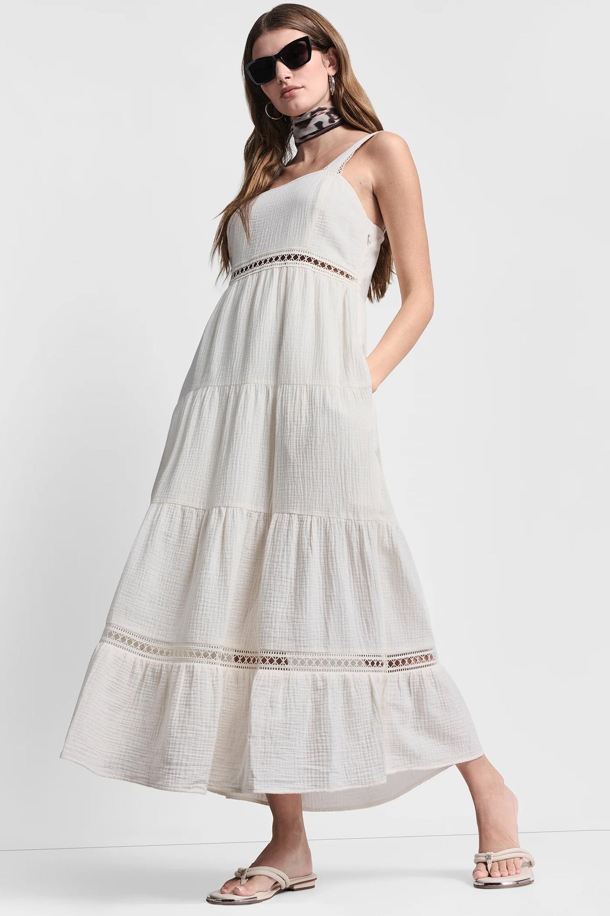 TIERED TANK MAXI DRESS Eggnog | DKNY