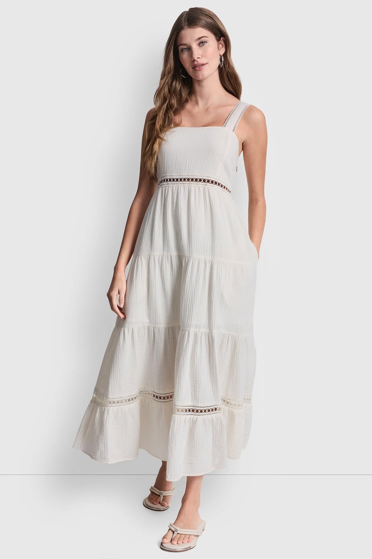 TIERED TANK MAXI DRESS Eggnog | DKNY