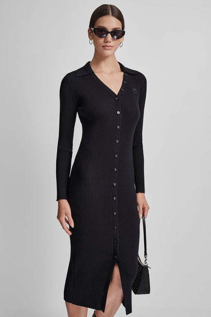 RIB-KNIT MIDI POLO DRESS Black | DKNY