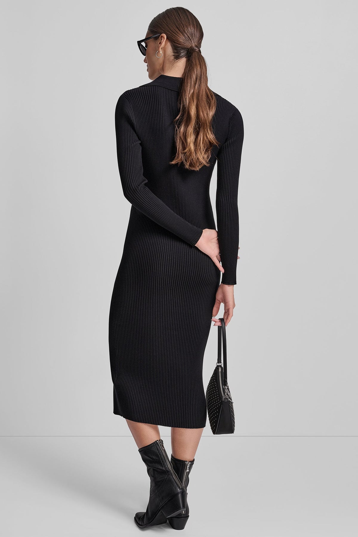 RIB-KNIT MIDI POLO DRESS Black | DKNY