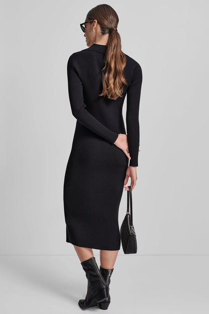 RIB-KNIT MIDI POLO DRESS Black | DKNY