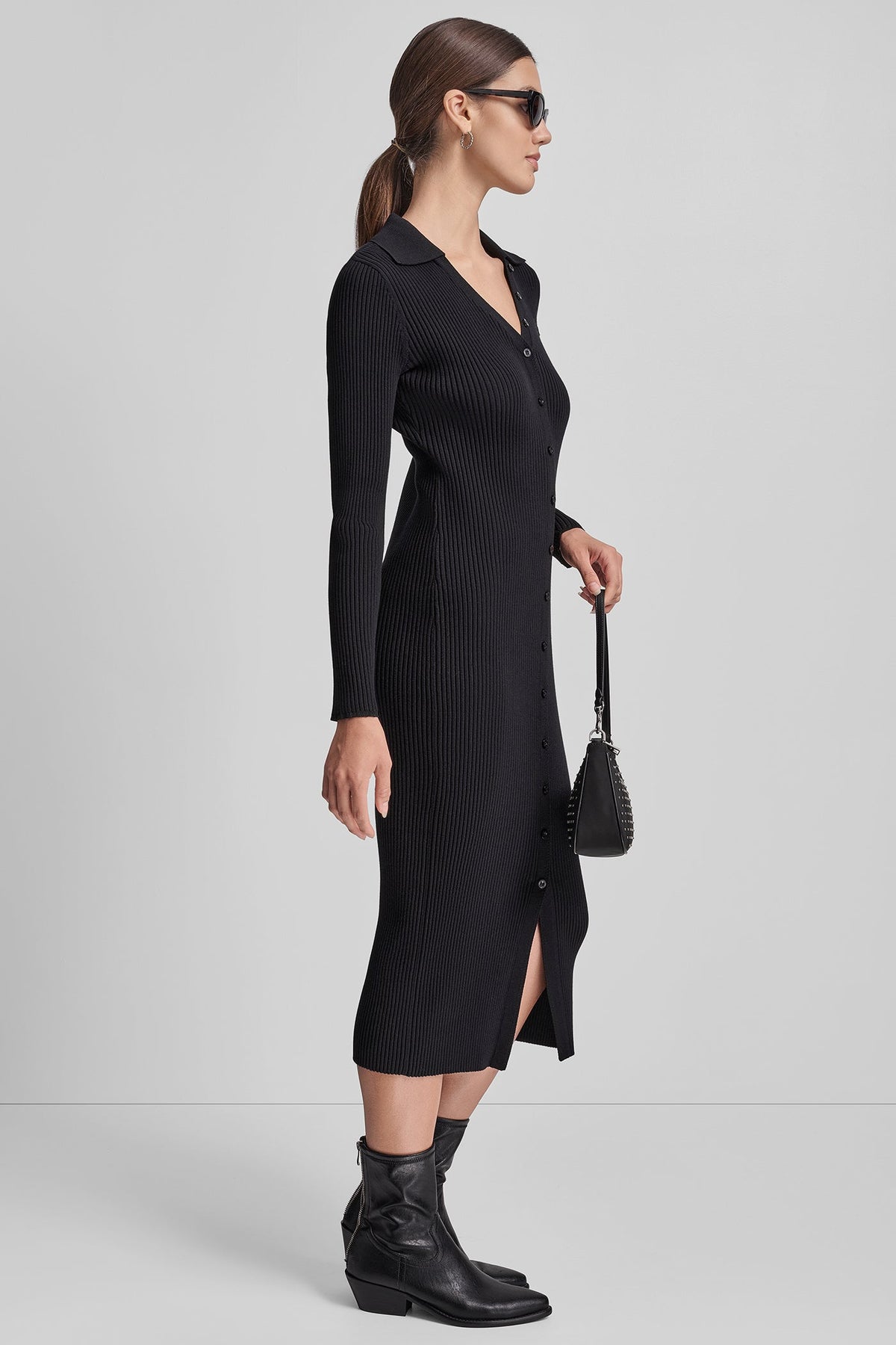 RIB-KNIT MIDI POLO DRESS Black | DKNY