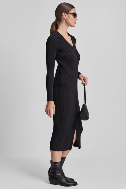 RIB-KNIT MIDI POLO DRESS Black | DKNY