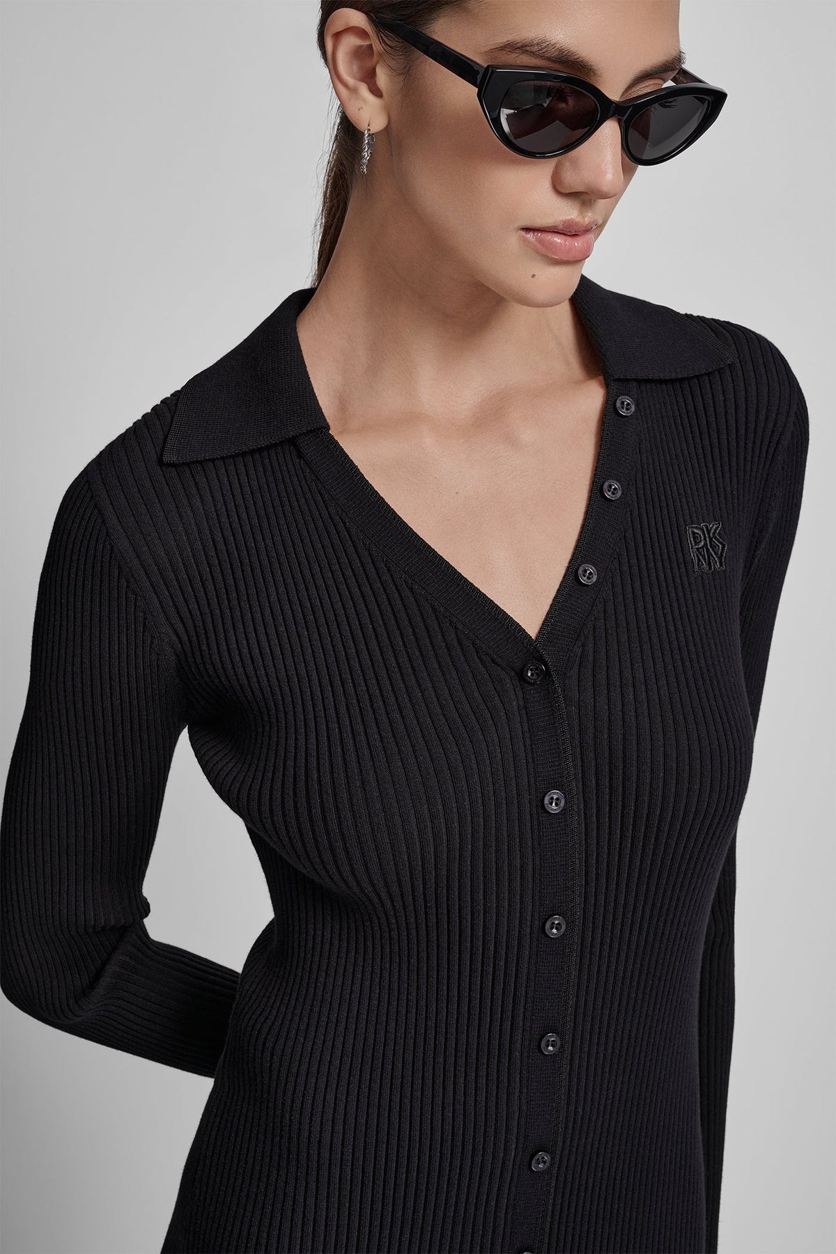 RIB-KNIT MIDI POLO DRESS Black | DKNY