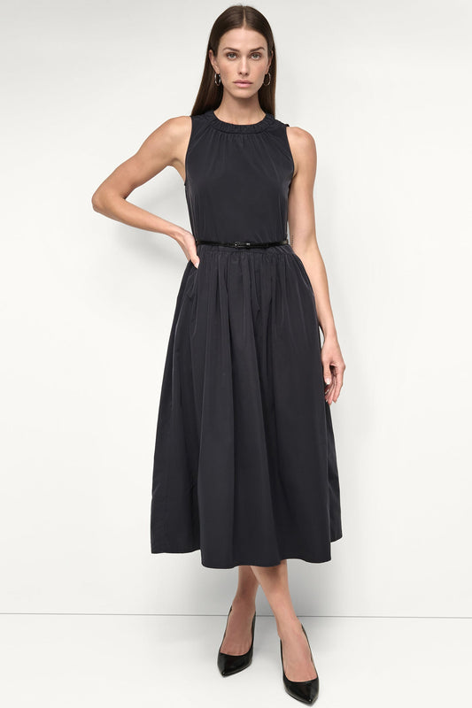 SLEEVELESS GATHERED MIDI A-LINE DRESS Indigo | DKNY