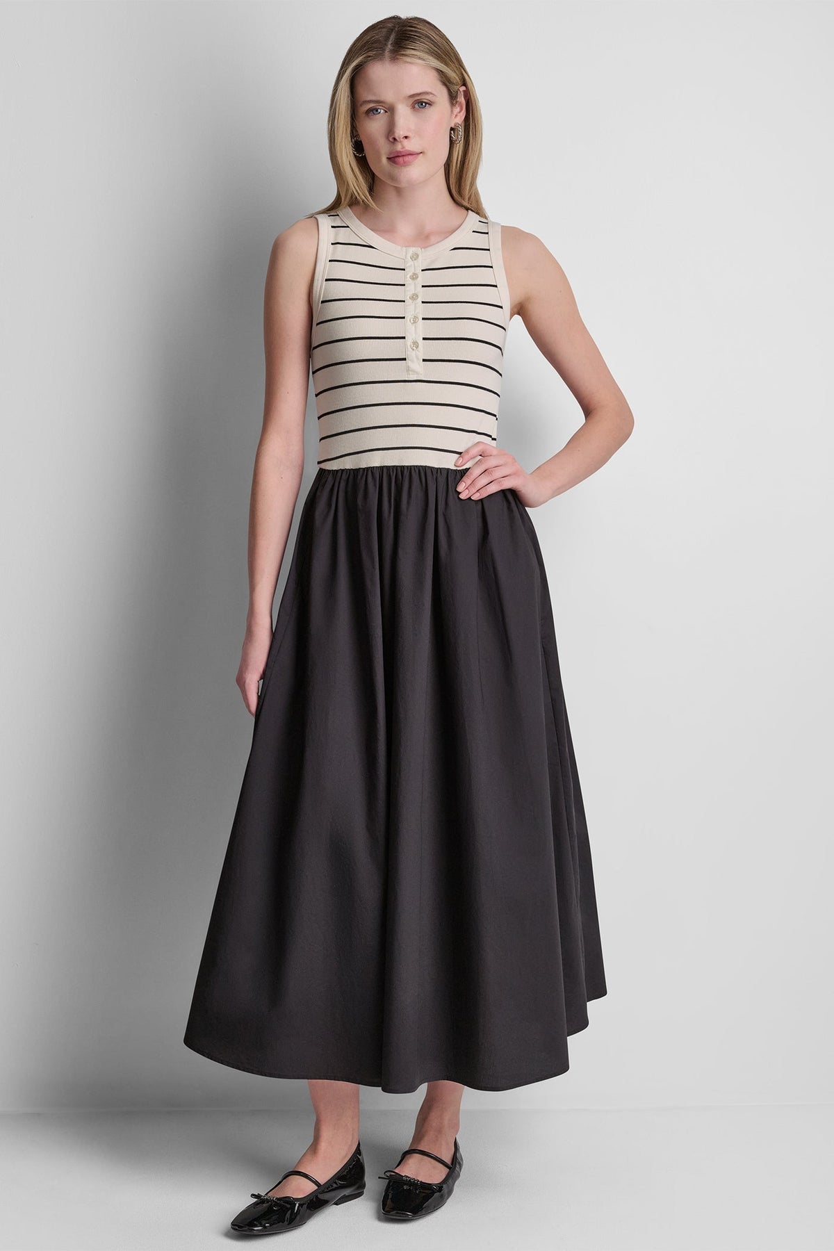RIB HENLEY TANK MAXI DRESS Travertine/Eggnog | DKNY