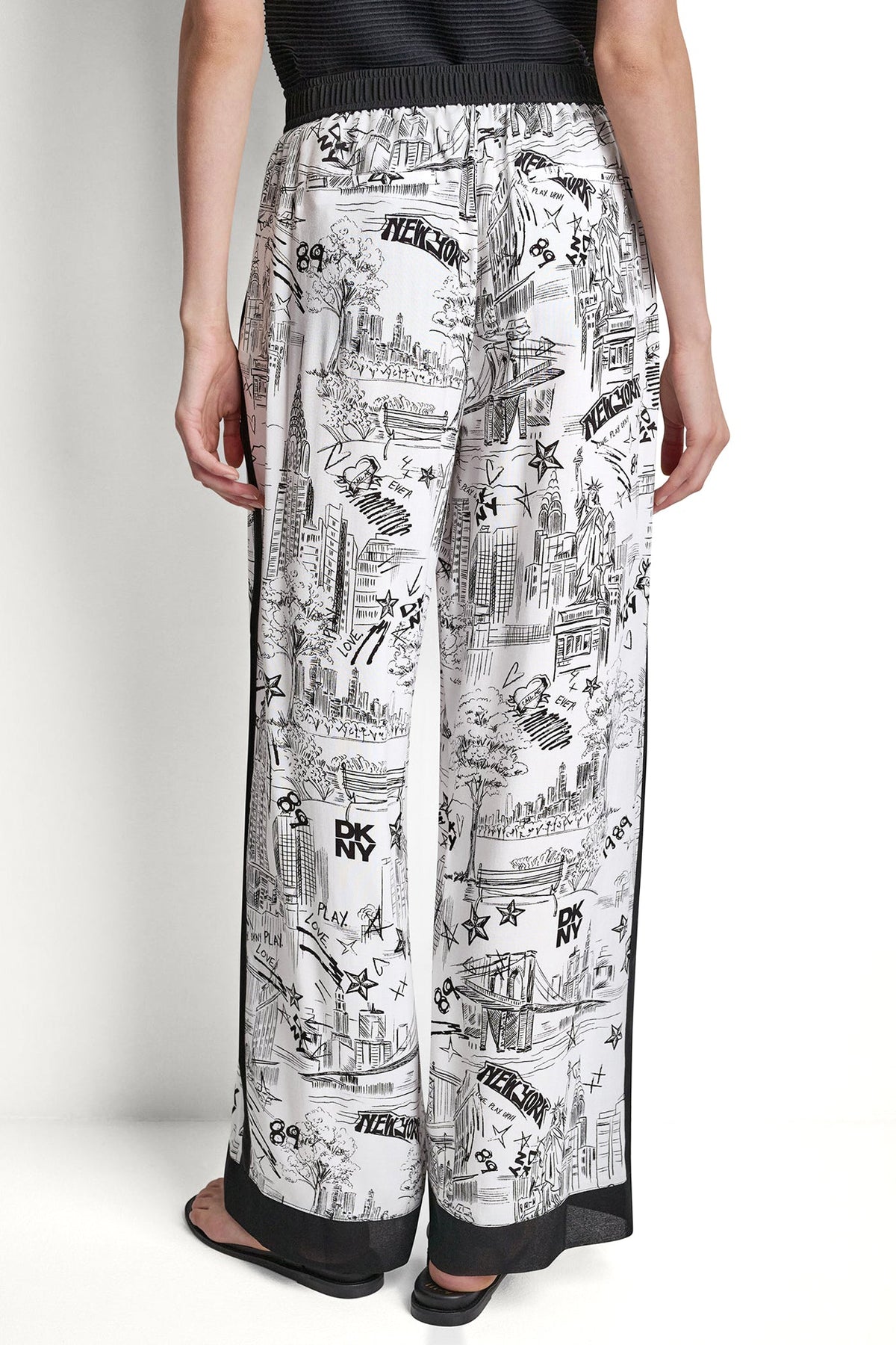 PRINTED DRAWSTRING WIDE LEG PANT NY Toile Black | DKNY