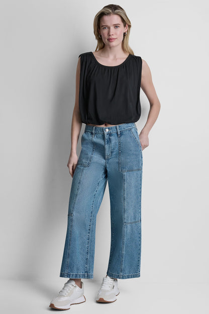 HIGH-RISE WIDE-LEG UTILITY ANKLE JEAN Waterfall | DKNY
