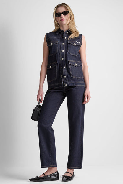 LONGLINE DENIM TRUCKER VEST Fearless | DKNY