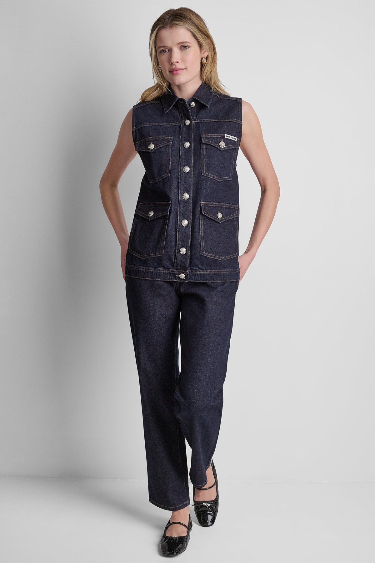 LONGLINE DENIM TRUCKER VEST Fearless | DKNY