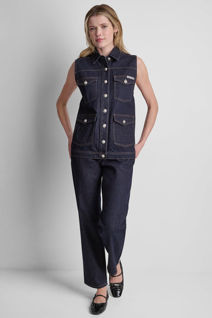 LONGLINE DENIM TRUCKER VEST Fearless | DKNY