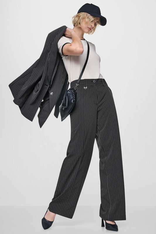 PINSTRIPE WIDE-LEG COMMUTER PANT Black/Ivory | DKNY