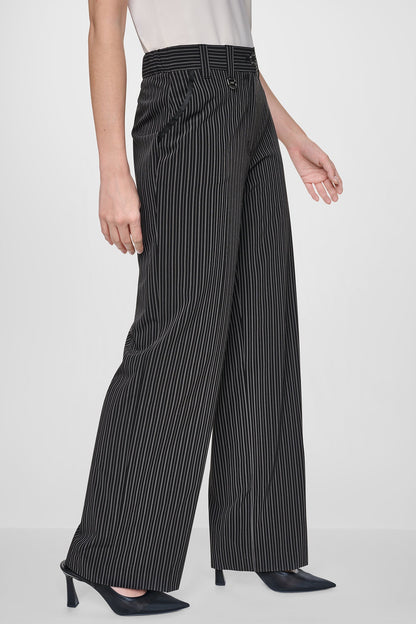 PINSTRIPE WIDE-LEG COMMUTER PANT Black/Ivory | DKNY