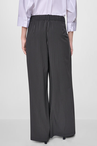 PINSTRIPE PLEATED STRAIGHT LEG COMMUTER PANT Black/Ivory | DKNY