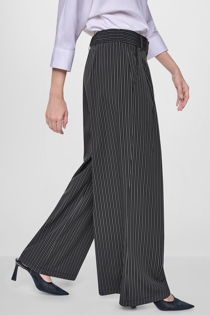 PINSTRIPE PLEATED STRAIGHT LEG COMMUTER PANT Black/Ivory | DKNY