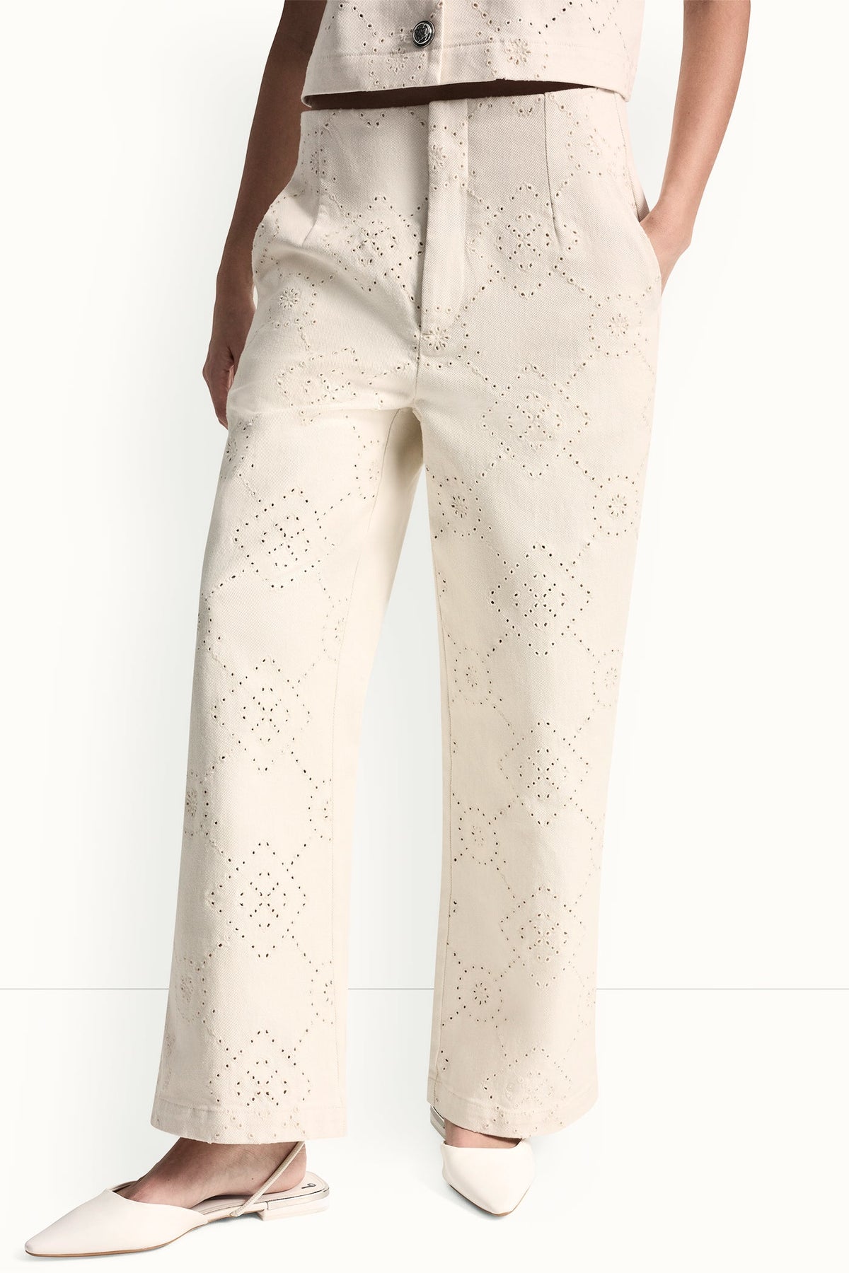 HIGH-RISE TWILL WIDE LEG PANT Eggnog | DKNY