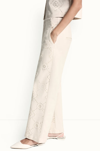 HIGH-RISE TWILL WIDE LEG PANT Eggnog | DKNY