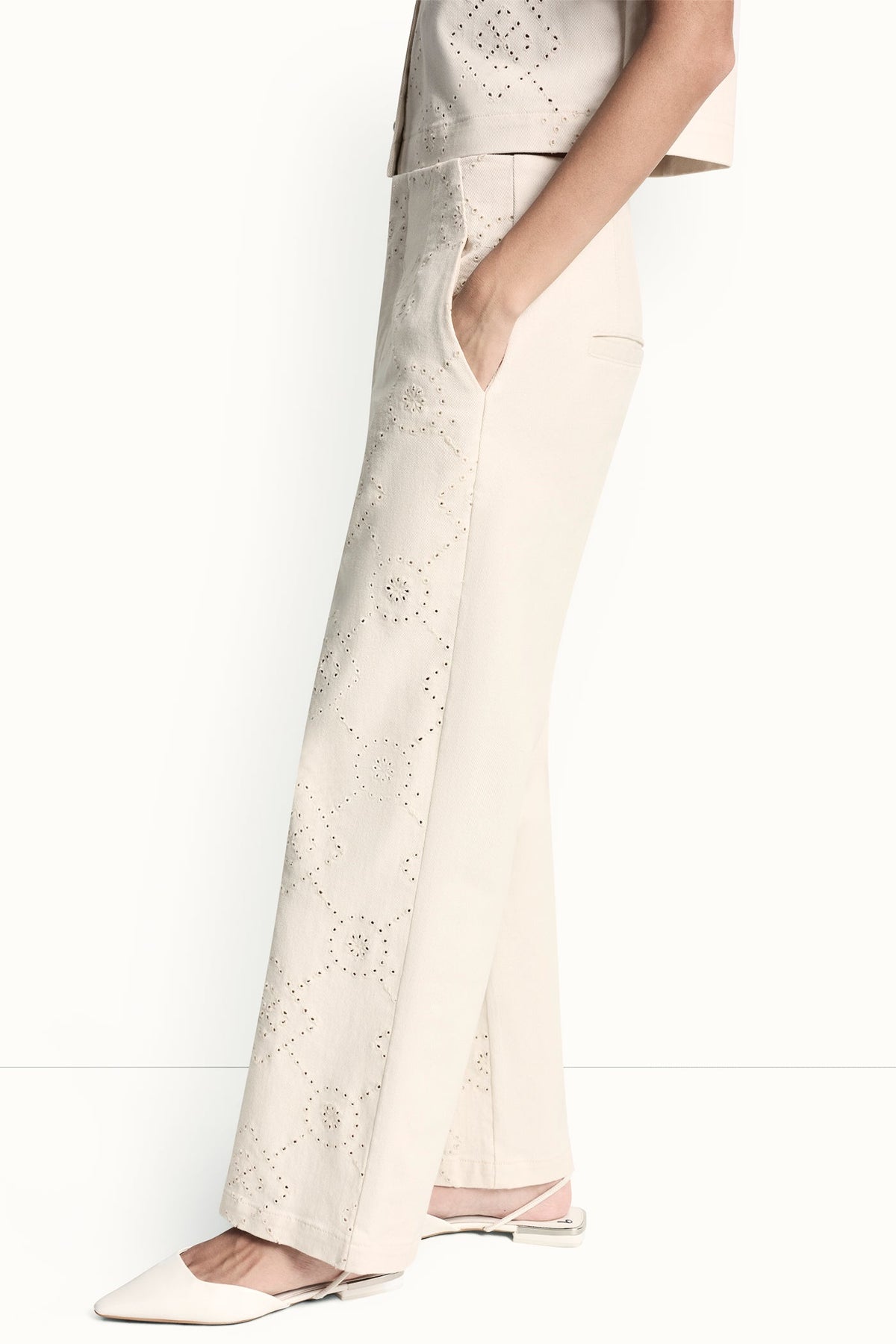 HIGH-RISE TWILL WIDE LEG PANT Eggnog | DKNY