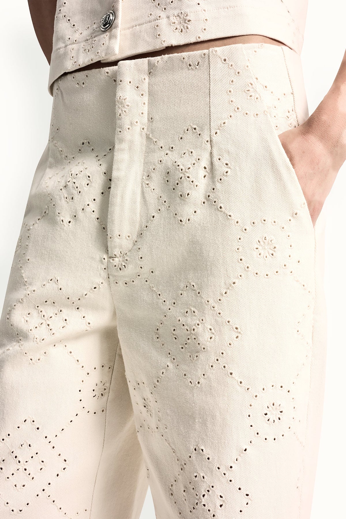 HIGH-RISE TWILL WIDE LEG PANT Eggnog | DKNY