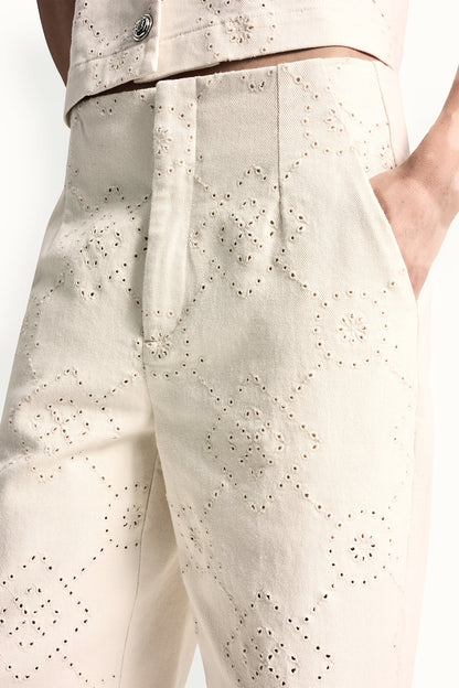 HIGH-RISE TWILL WIDE LEG PANT Eggnog | DKNY