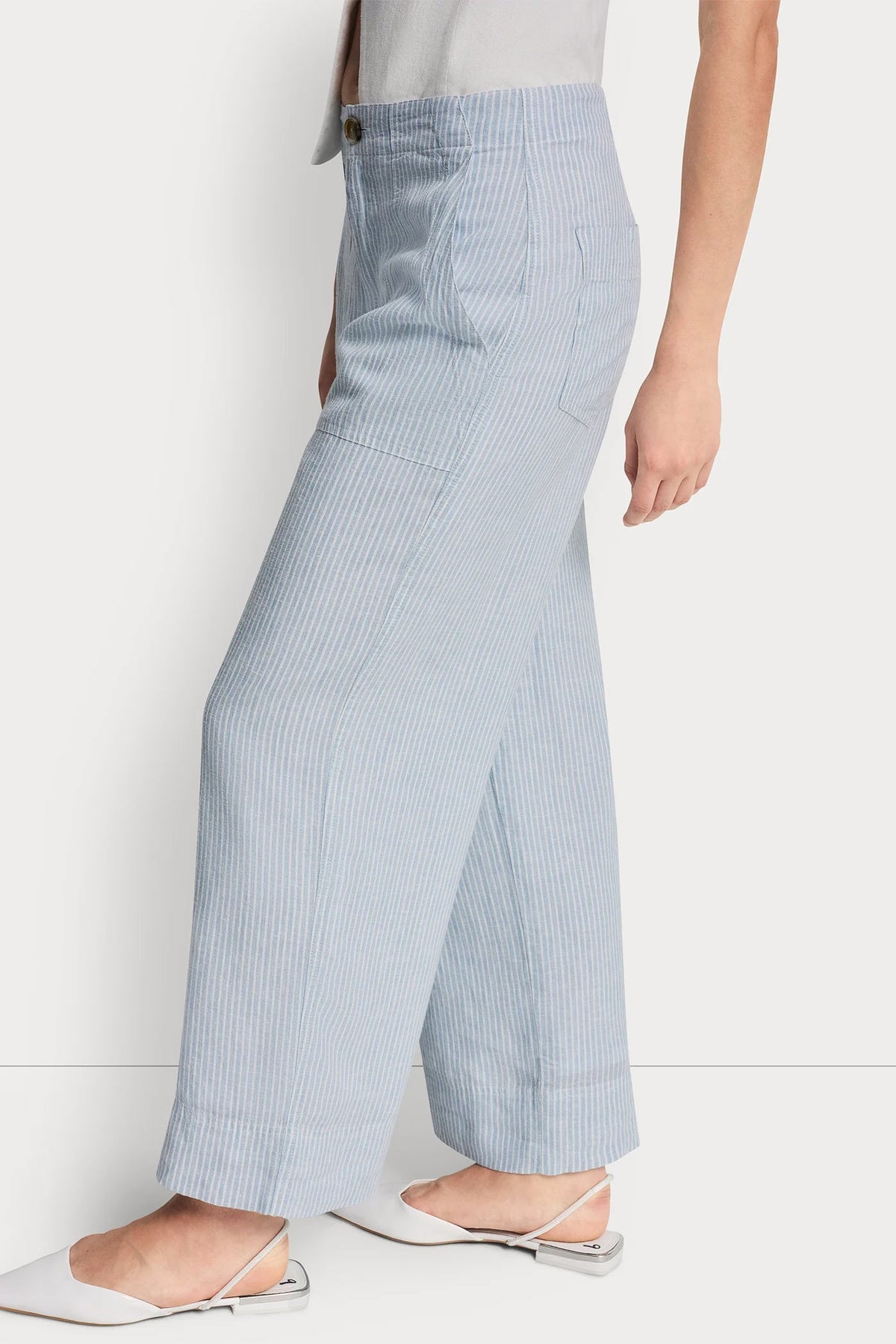 CROPPED WIDE LEG LINEN-BLEND PANTS Lex Pebble | DKNY
