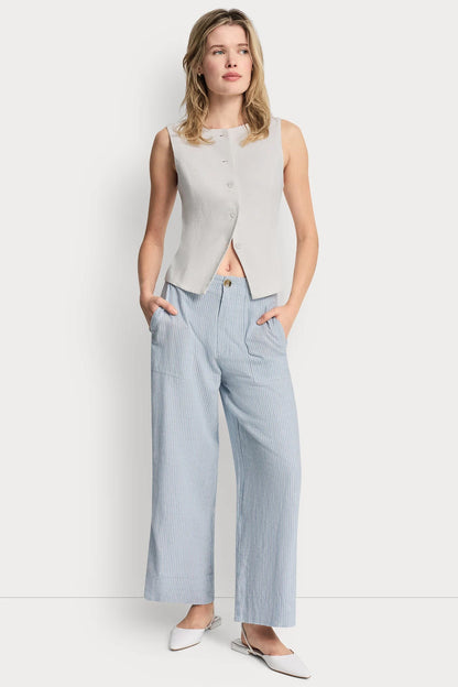 CROPPED WIDE LEG LINEN-BLEND PANTS Lex Pebble | DKNY