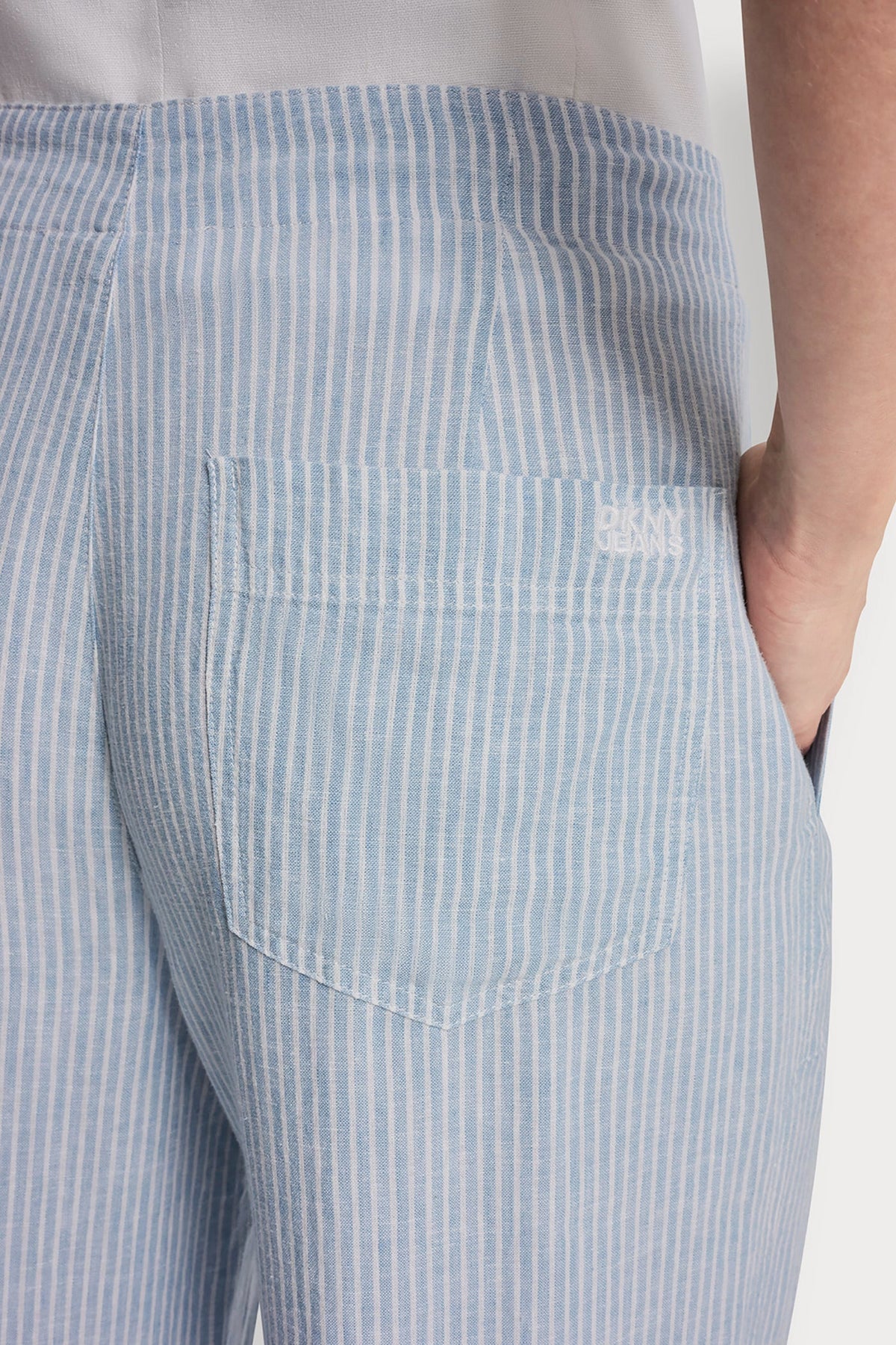 CROPPED WIDE LEG LINEN-BLEND PANTS Lex Pebble | DKNY