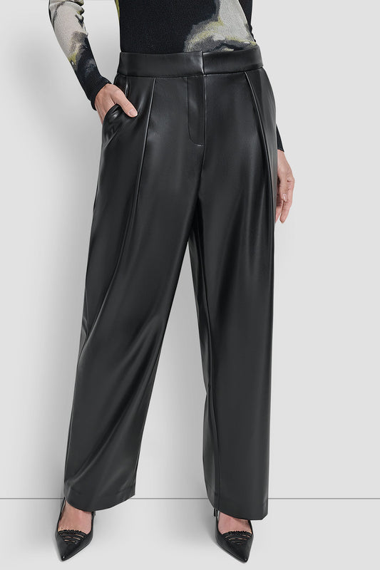 WIDE LEG PLEAT FRONT PANT Black | DKNY