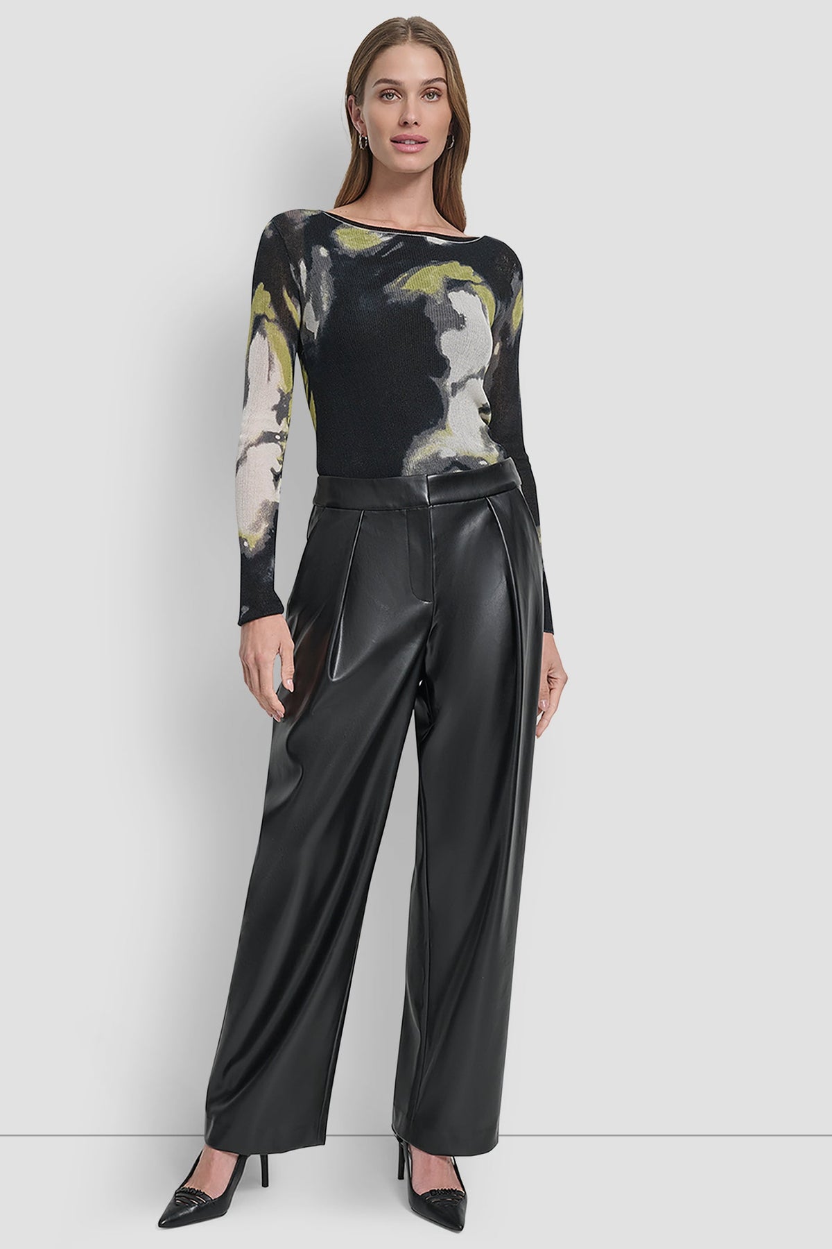 WIDE LEG PLEAT FRONT PANT Black | DKNY