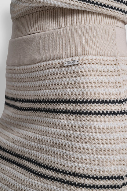 STRIPED POINTELLE STITCH MIDI SKIRT Natural/Ivory/Black | DKNY