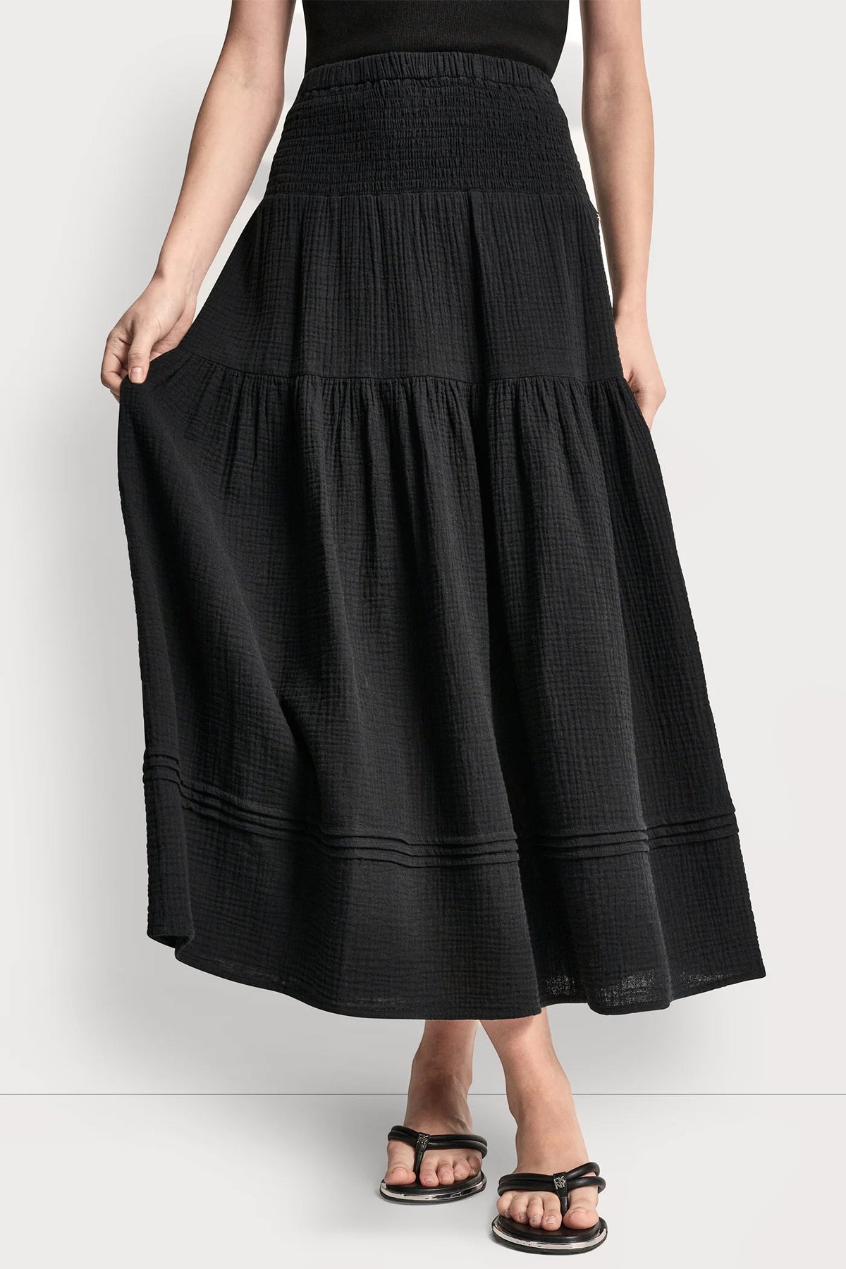 SMOCKED WAIST MAXI TIERED SKIRT Mineral | DKNY