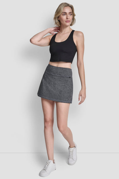 SPACEDYE SKORT WITH BUILT IN BIKE SHORT Black Space Dye | DKNY