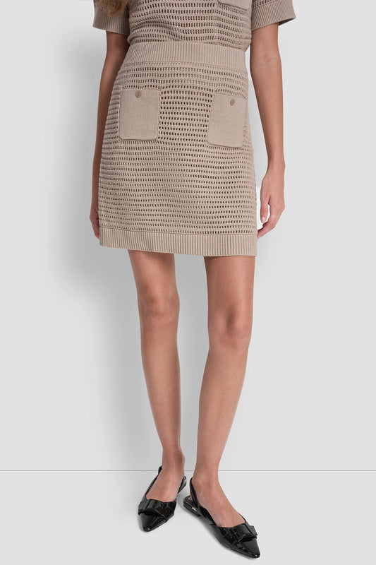 CROCHET STITCH SKIRT WITH FRONT POCKET Pebble | DKNY