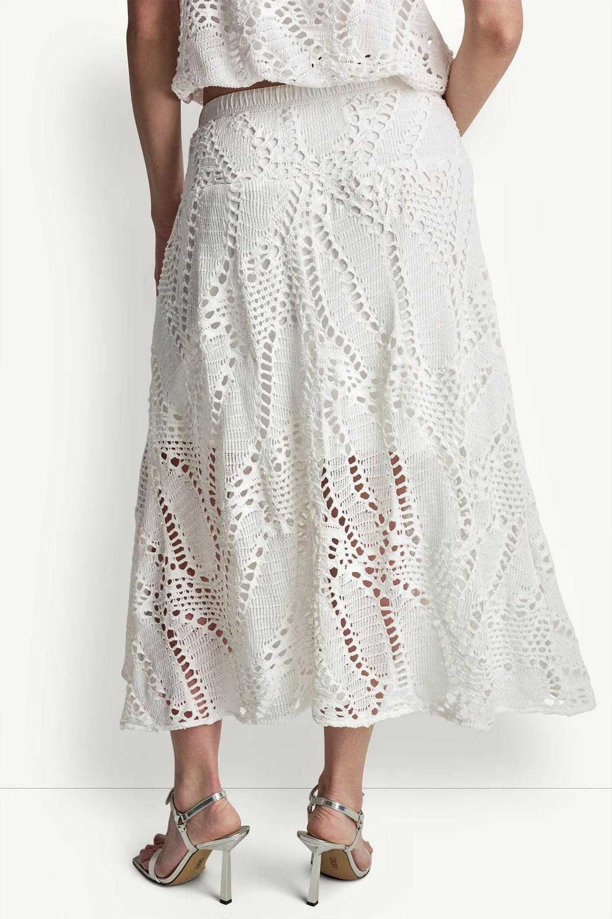 COTTON-BLEND CROCHET LEAF MIDI SKIRT Ivory | DKNY