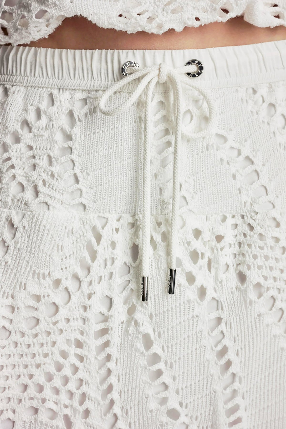 COTTON-BLEND CROCHET LEAF MIDI SKIRT Ivory | DKNY