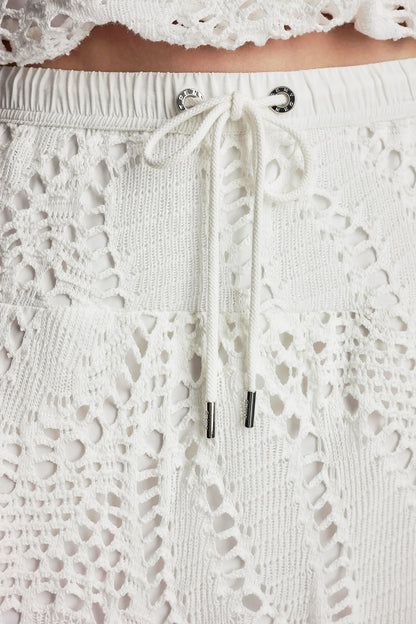 COTTON-BLEND CROCHET LEAF MIDI SKIRT Ivory | DKNY