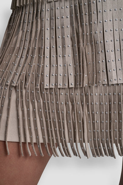 STUDDED FRINGE MINI SKIRT Pebble | DKNY