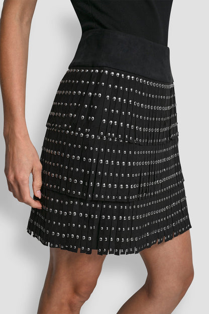 FAUX SUEDE STUDDED FRINGE MINI SKIRT Black | DKNY