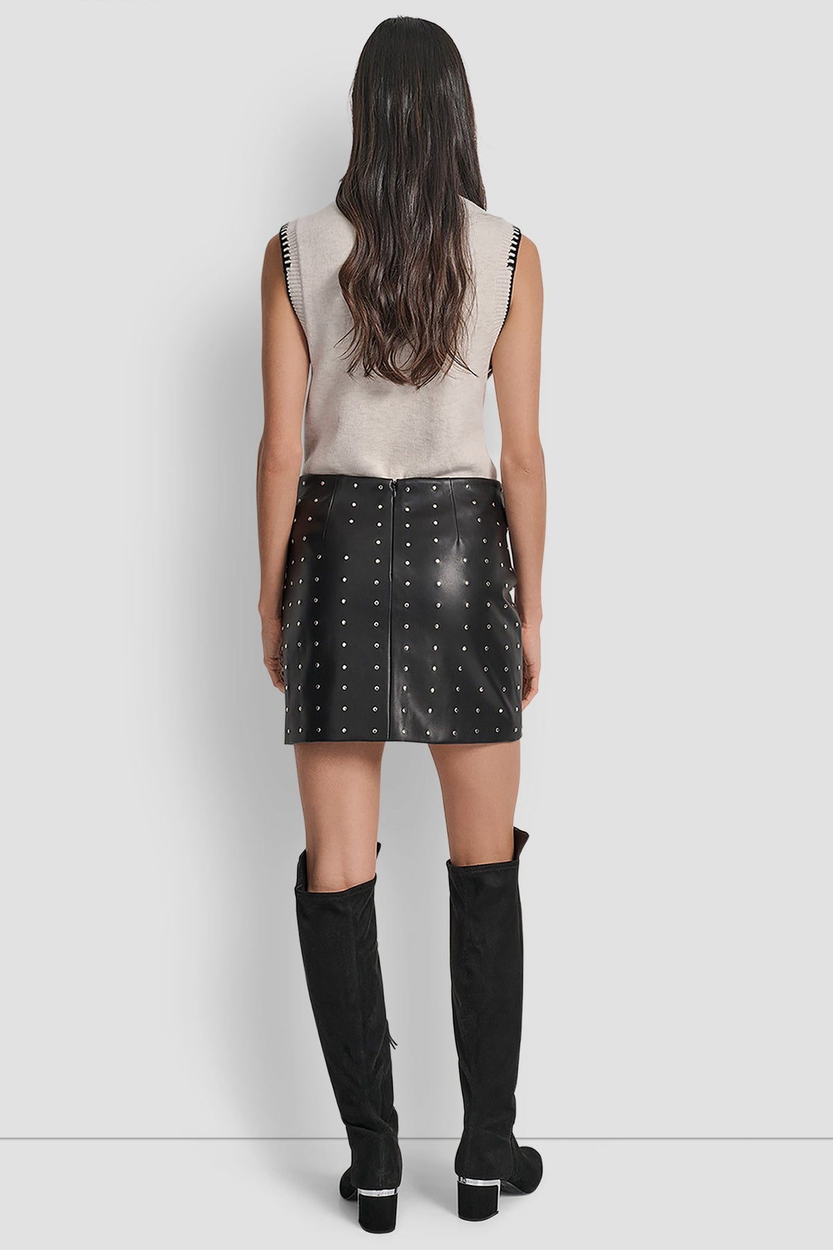 EMBELLISHED FAUX LEATHER SKIRT BLACK FAUX LEATHER | DKNY