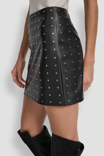 EMBELLISHED FAUX LEATHER SKIRT BLACK FAUX LEATHER | DKNY